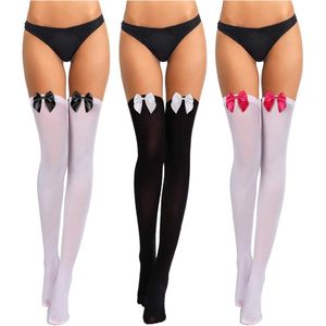 Dijhoge sokken met strik voor vrouwen (3 paar) - Over de knie kousen voor cosplay en dagelijks gebruik