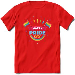 Happy Pride Day | Pride T-Shirt | Grappig LHBTIQ+ / LGBTQ / Gay / Homo / Lesbi Cadeau Shirt | Dames - Heren - Unisex | Tshirt Kleding Kado | - Rood - XL
