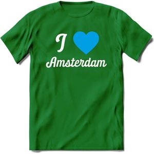 I Love Amsterdam T-Shirt | Souvenirs Holland Kleding | Dames / Heren / Unisex Koningsdag shirt | Grappig Nederland Fiets Land Cadeau | - Donker Groen - L