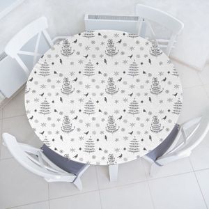 New Bed Kerst Winterbomen en Sneeuwvlokken Rekbare Ronde Tafelkleed, Elastische Stof Tafelhoes rondom, 142 cm - 152 cm Diameter