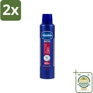 Vaseline - Men Active Dry - Deospray - Anti-Transpirant - 250 ml - Voordeelverpakking - 2 stuks - Mannen deodorant - Langdurige frisheid