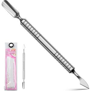 Roestvrijstalen Nagelriemschuiver met Dubbelzijdige Kop – Gebogen & Platte Punt voor Professionele Manicure thuis of in de Nagelstudio