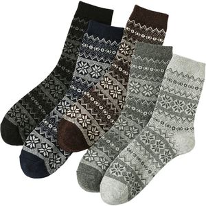 Warme Winter Sokken - Set van 5 Paar - Noors Patroon - Zwart/Grijs/Bruin