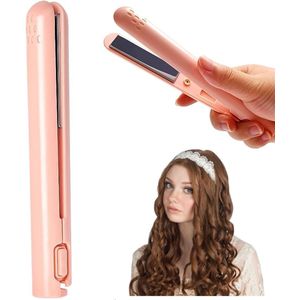 Mini krultang met dubbele functie - 17×2,2×2,2 cm - 2025 Nieuwe mini krultang met dubbele functie - Stijltang en krultang 2 in 1 - Draagbare reiskrultang voor alle haartypen (roze)