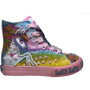 Lelli Kelly - Mt 33 - Veter/rits hoge canvas sneakers unicorn - LK9099 - Roze
