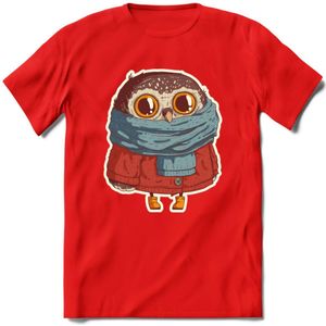 Winter uil T-Shirt Grappig | Dieren uilen Kleding Kado Heren / Dames | Animal Skateboard Cadeau shirt - Rood - M