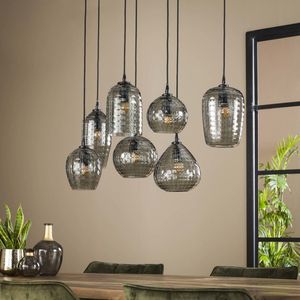 DePauwWonen - Hanglamp Thore - 7 lichts - E27 Fitting - Hanglampen Eetkamer, Woonkamer, Industrieel, Plafondlamp, Slaapkamer, Designlamp voor Binnen - Glas | Kristal