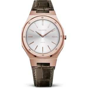 Valuchi Mannen Signature Italiaans Leer Roestvrijstaal Japanse Quartz Horloge - Leer Roségoud Wit