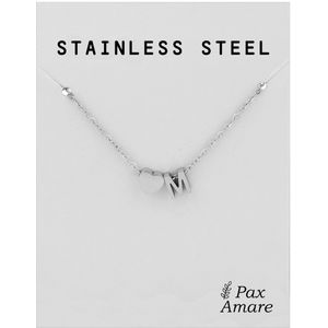 Letter M Ketting Zilverkleurig - Stainless Steel - Initiaal & Hartje Hanger - Initialen Ketting op Cadeau Kaartje - Pax Amare