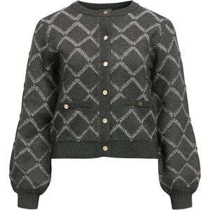 Object - Objpiluna Re Knit - Cardigan - Dark Grey Melan/Cloud Dancer - Dames