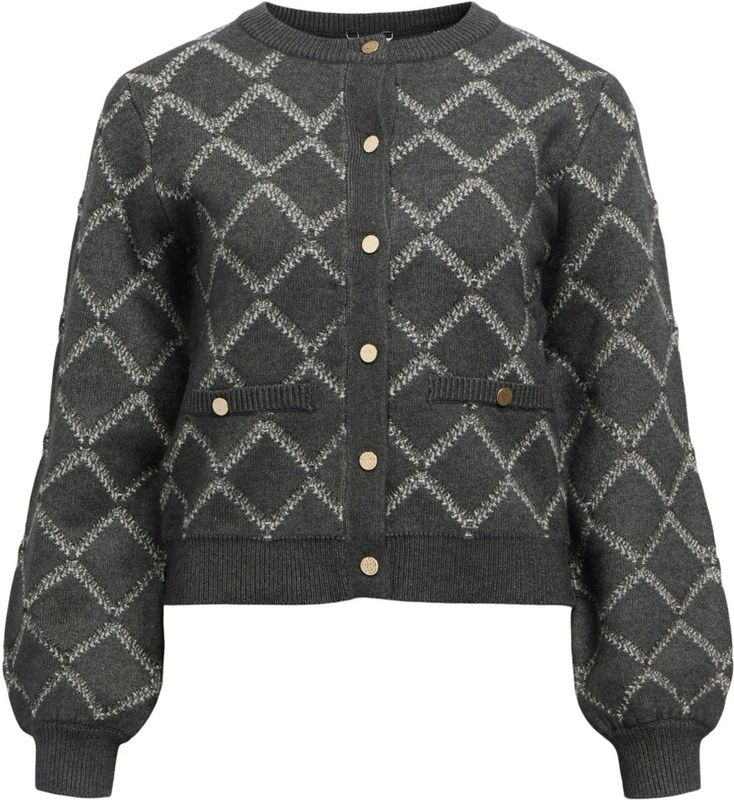 Object - Objpiluna Re Knit - Cardigan - Dark Grey Melan/Cloud Dancer - Dames