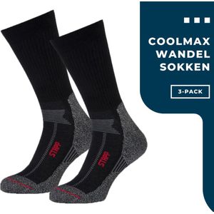 Stapp Techno - 27410.999 - Heren/Dames - 3 paar - Wandelsokken - Coolmax - Zwart - Maat 35-38