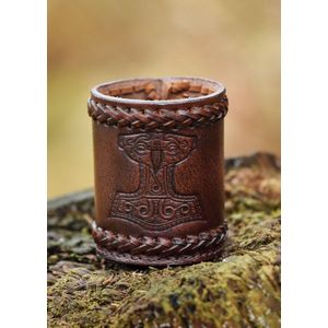 Dobbelsteen beker - Spellenaccessoires - Bruin - Leer - Mjolnir motief - RPG - Dungeons and Dragons - D&D