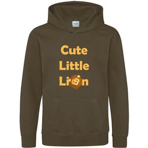 Pixeline Hoodie Cute Little Leeuw olive 1-2 jaar - Leeuw - Pixeline - Trui - Stoer - Dier - Kinderkleding - Hoodie - Dierenprint - Animal - Kleding