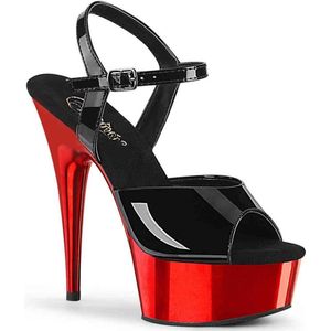 Pleaser - DELIGHT-609 Sandaal met enkelband - US 5 - 35 Shoes - Zwart/Rood
