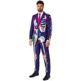 Suitmeister Sugar Skull Purple - Heren Pak - Skelet Pak - Carnaval Kostuum - Meerkleurig - Maat: S