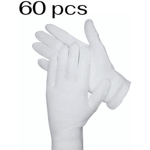 60 stuks - Witte katoenen handschoenen - Werk zweetbestendige etiquette-artikelen - Dunne jersey sokken met kralen van zuiver katoen - Witte katoenen handschoenen - Beschermen droge handen, hydrateren en inspecteren - Machinewasbaar