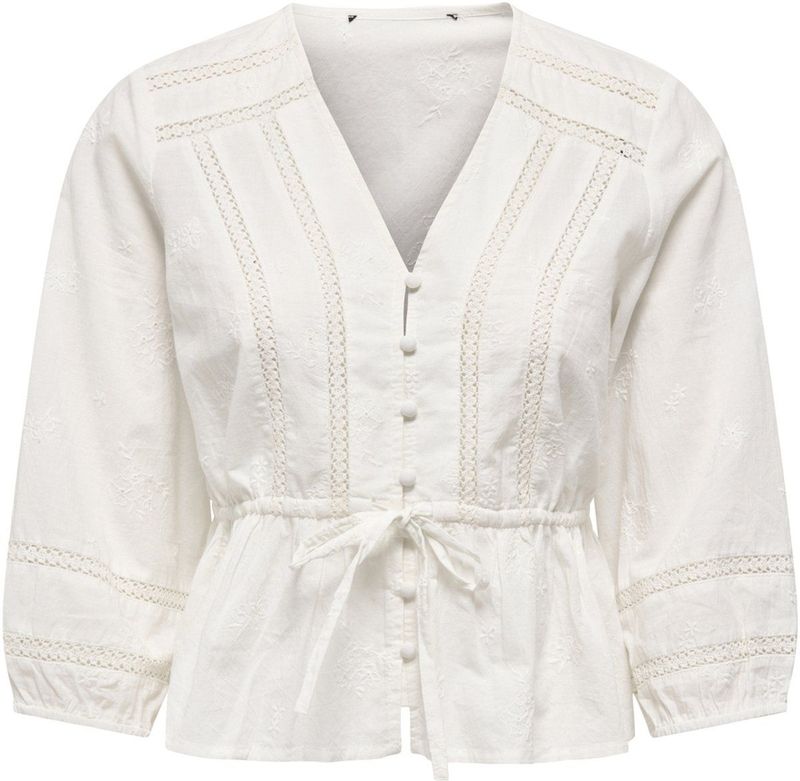 Only - Blouse - Cloud Dancer - 100% Katoen - V-hals en Knoopsluiting