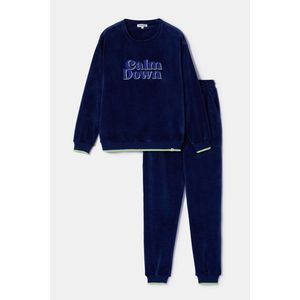 Woody pyjama meisjes/dames velours - donkerblauw - 'Calm down' - 252-10-YPE-V/897 - maat S