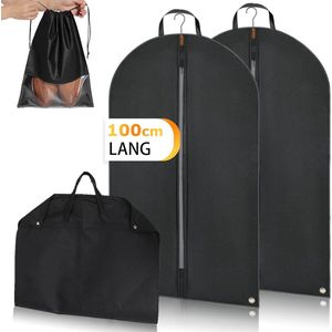 Premium Kledinghoes - 3 Stuks - Inclusief Schoenenzak - 160x60cm - Optimaal Dikte Materiaal van 120 gsm - Hoge Kwaliteit Kledinghoes voor Pakken, Jassen en Jurken - Ademende Verpakkingshoes voor Reizen