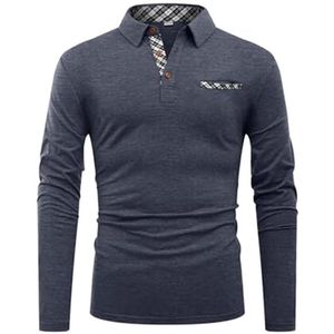 Heren Poloshirts Katoen Lange Mouwen Golfshirts Met Patchwork Kraag