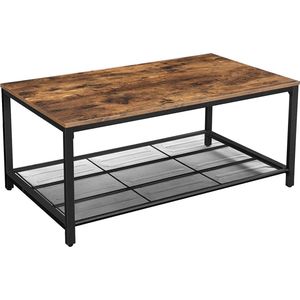 Saha Salontafel - Bijzettafel met roosterplank - industrieel - Bruin Zwart - 106 x 60 x 45 cm