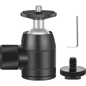 Neewer® - Mini balhoofd Draaibare Statiefkop met slot en Flitsschoenadapter voor LED licht - Ringlicht Statief Monopod Slider  Camera - Belasting tot 3 kg