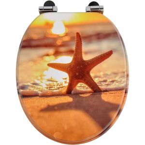 Namajunas - WC-brillen - Wc bril softclose - Toilet bril - Universele vorm WC Bril - MDF hout - Antibacterieel - Zeester op het strand - Met Deksel - RVS Bevestiging - Easy Clean - Snelle montage en demontage - Inclusief Bevestigingsmateriaal