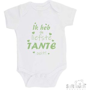 100% katoenen Romper ""Ik heb de liefste TANTE ooit!"" Unisex Katoen Wit/sage green (saliegroen) 56/62