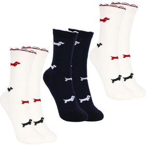 Zeynomax- Dachshund Sokken - Grappige Sokken voor Dachshund Liefhebbers - Cadeau voor Vrouwen en Mannen - Set van 3 Paar - Wit+Blauw. Maat 40.