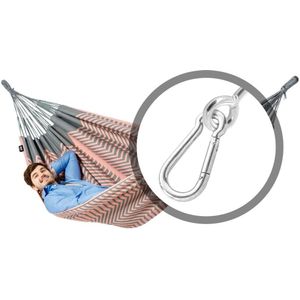 Luilak 2 persoons hangmat met bevestigingsset - 100% Katoen - 350x160cm - 160kg draagkracht - binnen & buiten - Grijs, Roze
