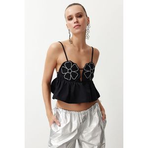 Trendyol Witte Cropped Bloemen Geborduurde Geweven Blouse Tprss24Bz00030