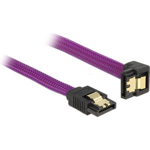 Premium SATA datakabel - recht / haaks naar beneden - nylon - SATA600 - 6 Gbit/s / paars - 0,20 meter