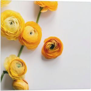 Vlag - Gele Bloemen op Witte Achtergrond - 50x50 cm Foto op Polyester Vlag