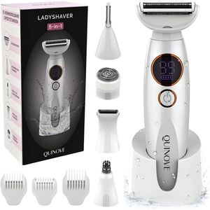 Quinove® - 5 in 1 Ladyshave voor vrouwen - 5 opzetstukken - Nat en droog - Oplaadbaar - Bikinitrimmer - Scheerapparaat Vrouw