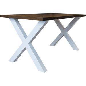 Dimehouse Eettafel Lenzo walnoot X-poot wit 160 x 80 x 3,8 cm - 160 x 80 x 3,8 cm - Hout - Industrieel - Rechthoek