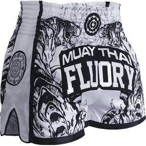 Fluory Sak Yant Tiger Muay Thai Kickboks Broek Wit Zwart MTSF66 - XS