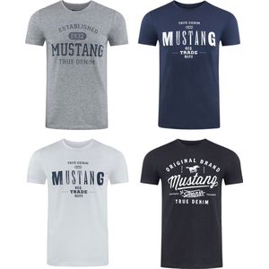 Mustang Heren T-Shirt 4-pack Mustang heren-T-shirt regular fit Veelkleurig S Ronde Hals Volwassenen Opdruk Print Shirts