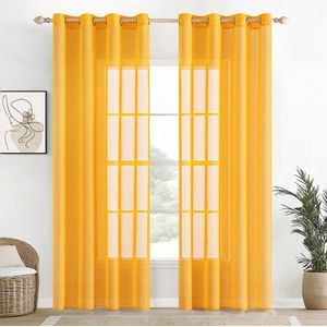 Unyqoos ® Transparante Gele Linnen Voile Gordijnen Set van 2 voor Woonkamer en Slaapkamer 140x225 cm