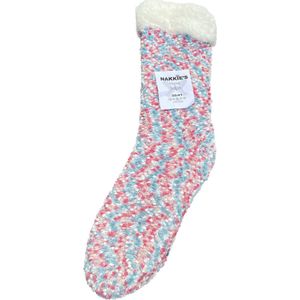 Nakkie's Huissokken - Homesocks - Maat 35-41 - ABS anti-slip noppen - Warm - Fluffy - Zacht - Dames huissokken - Blauw-Rose-Wit - Kerst cadeau voor vrouwen en meiden