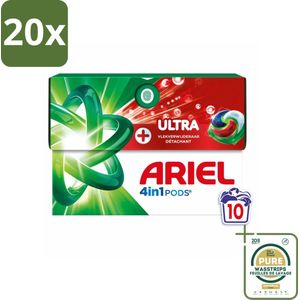 20 x Ariel - 4in1 Wasmiddel Pods - Ultra Vlekverwijderaar - 10 Pods - Grootverpakking - Vlekverwijderaar - Wasmiddel - Waspod - Ultra Vlekverwijdering - Koud Wassen