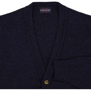 Osborne Knitwear Cardigan met knopen - Lamswol - Indigo Melange - S