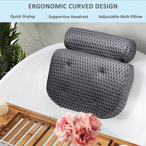 Badkussen, bad- en spa-kussen met 4D-AirMesh textiel en zuignappen, hoofdsteun en rugleuning, comfort nekkussen voor thuis, spa, whirlpools