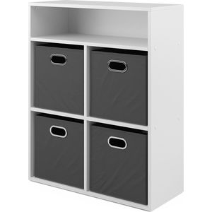 Vicco Boekenkast – 72 x 90.2 cm met 4 vouwboxen Wit met 4 vouwboxen