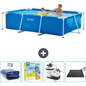 Intex Rechthoekig Frame Zwembad - 260 x 160 x 65 cm - Blauw - Inclusief Solarzeil - Onderhoudspakket - Zwembadfilterpomp - Solar Mat