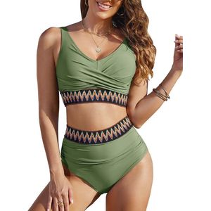 Hoge Taille Bikinisets voor Vrouwen met Buikcontrole en Push-Up Top - Vintage Tweedelig Badmode