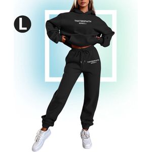 Livano Joggingpak Dames - Huispak - Trainingspak - Volwassenen - Capuchon - Jogging Pak - Joggingspak - Zwart - Maat L
