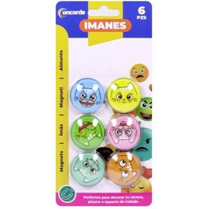 Concorde Magneten rond - katten/poezen design - multi kleuren - 6x stuks - D4 cm - hobby/koelkast magneetjes