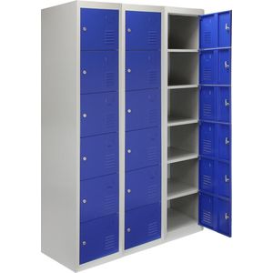 3 x Lockerkast Metaal - Blauw - Zesdeurs - Flatpack - Per unit: 38cm(b)x45cm(d)x180cm(h) - Ventilatie -  GRATIS magneten + naamkaartjes - 2 sleutels per slot - lockers kluisjes