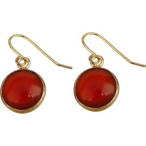 Edelstenen oorbellen Red Agate Gold Round - oorhanger - rood - agaat - edelstaal - goud